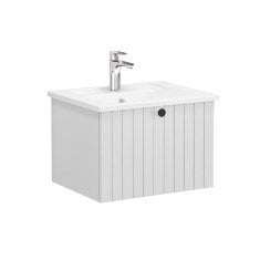 Vitra Root Groove 69346 Lavabo Dolabı, Tek Çekmeceli, 60 Cm, Mat Açık Gri, Köşeli Lavabolu